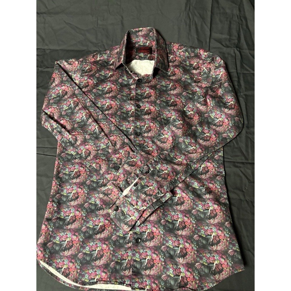 Jared Lang After Hours Mens Slim Fit Peacock Print Button Down Shirt Multicolor